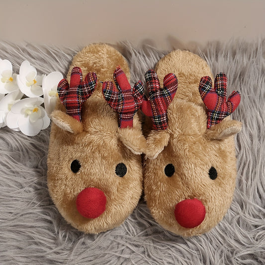 Slippers with Antlers & Red Nose